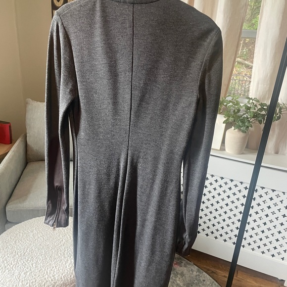 Lauren Ralph Lauren Womens Gray Half Zip Long Sleeve Shift Dress w/Brown leather - Picture 4 of 5